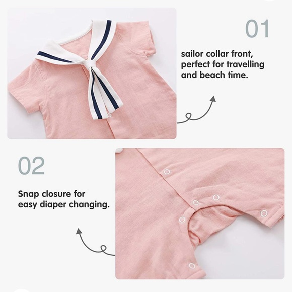 NWT Pureborn Muslin Cotton Baby Pink Sailor Outfit 3-6 MO - Picture 5 of 9